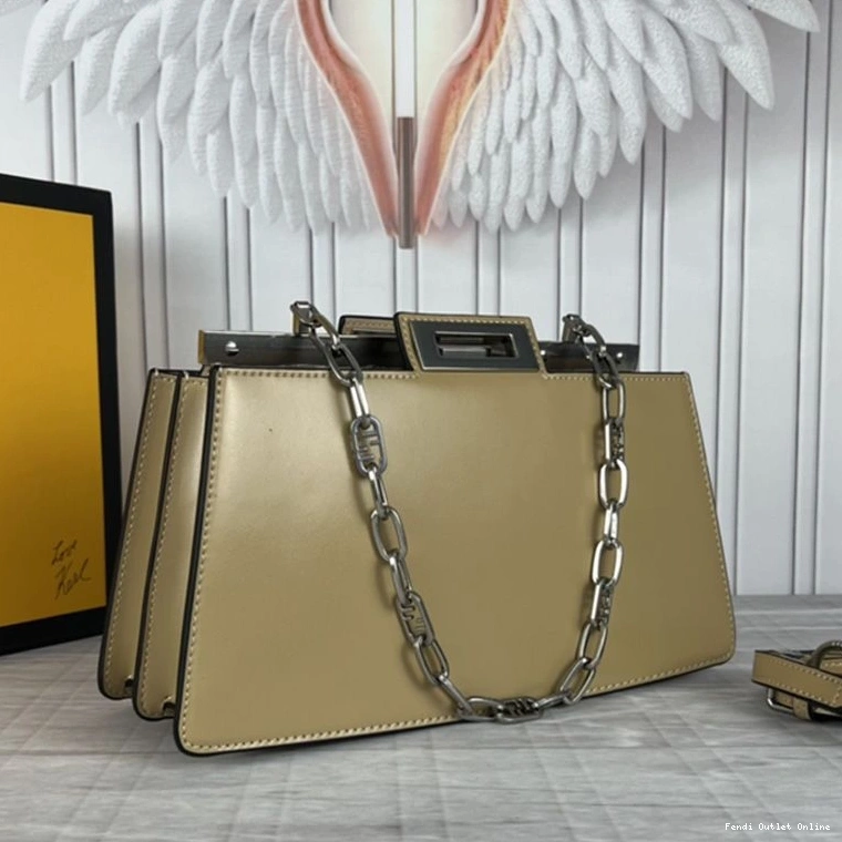 Affordable Peekaboo Cut Leather Khaki Fendi In Medium Bag Calf 0724